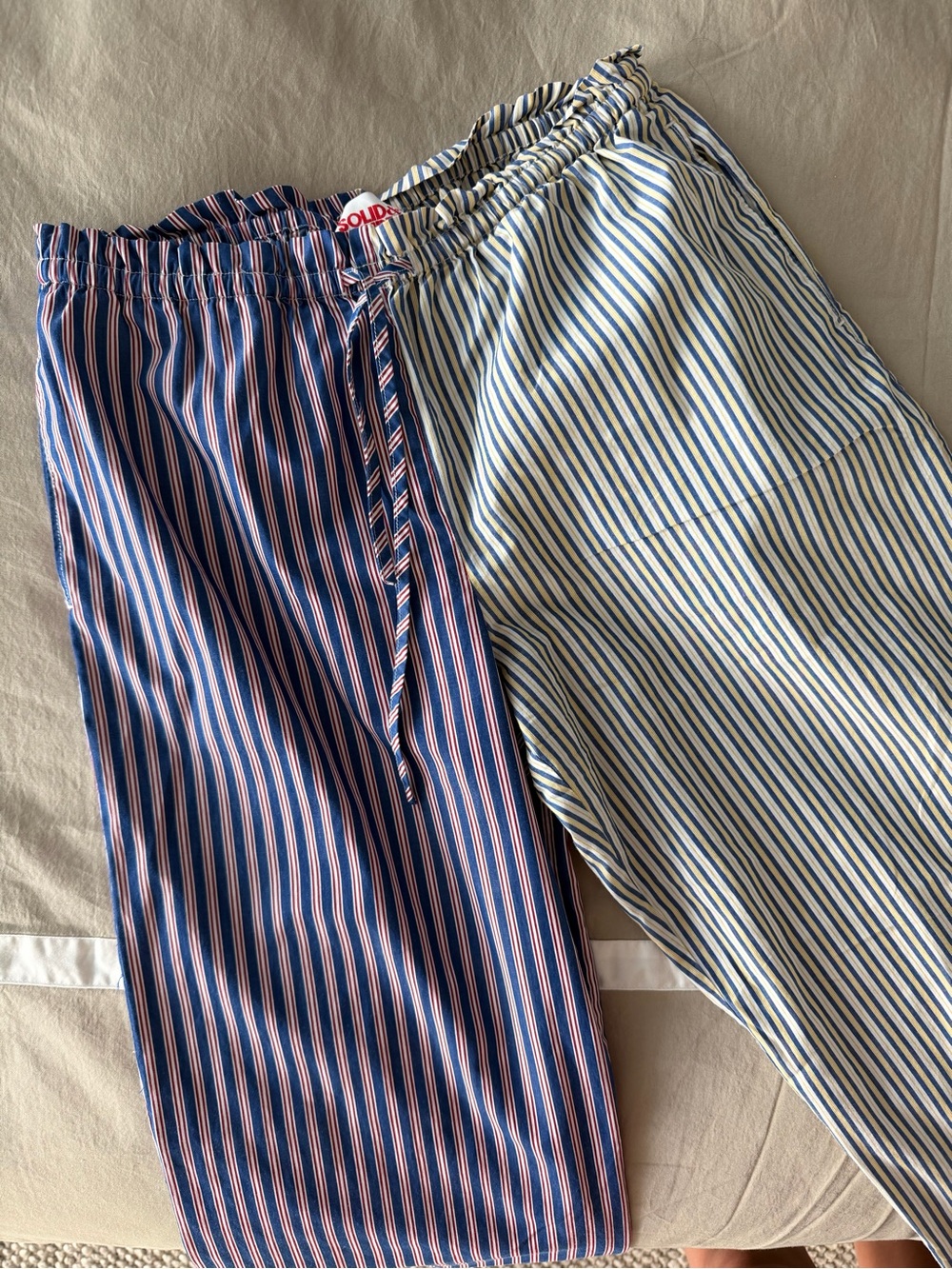 SOLID & STRIPED Two-Pair Striped Straight-Leg Pants — Navy/Pink & White/Blue